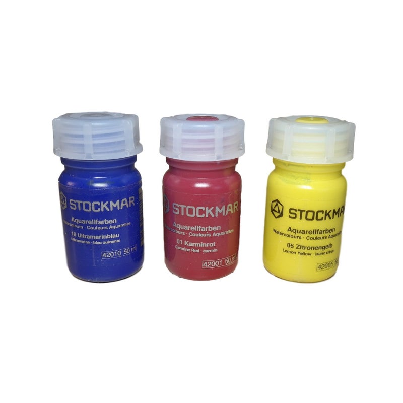 STOCKMAR Bundle - Watercolor Paint: 3 Primary Color Assortment 50 ML (Carmine Red  Lemon Yellow  Ultramarine Blue)